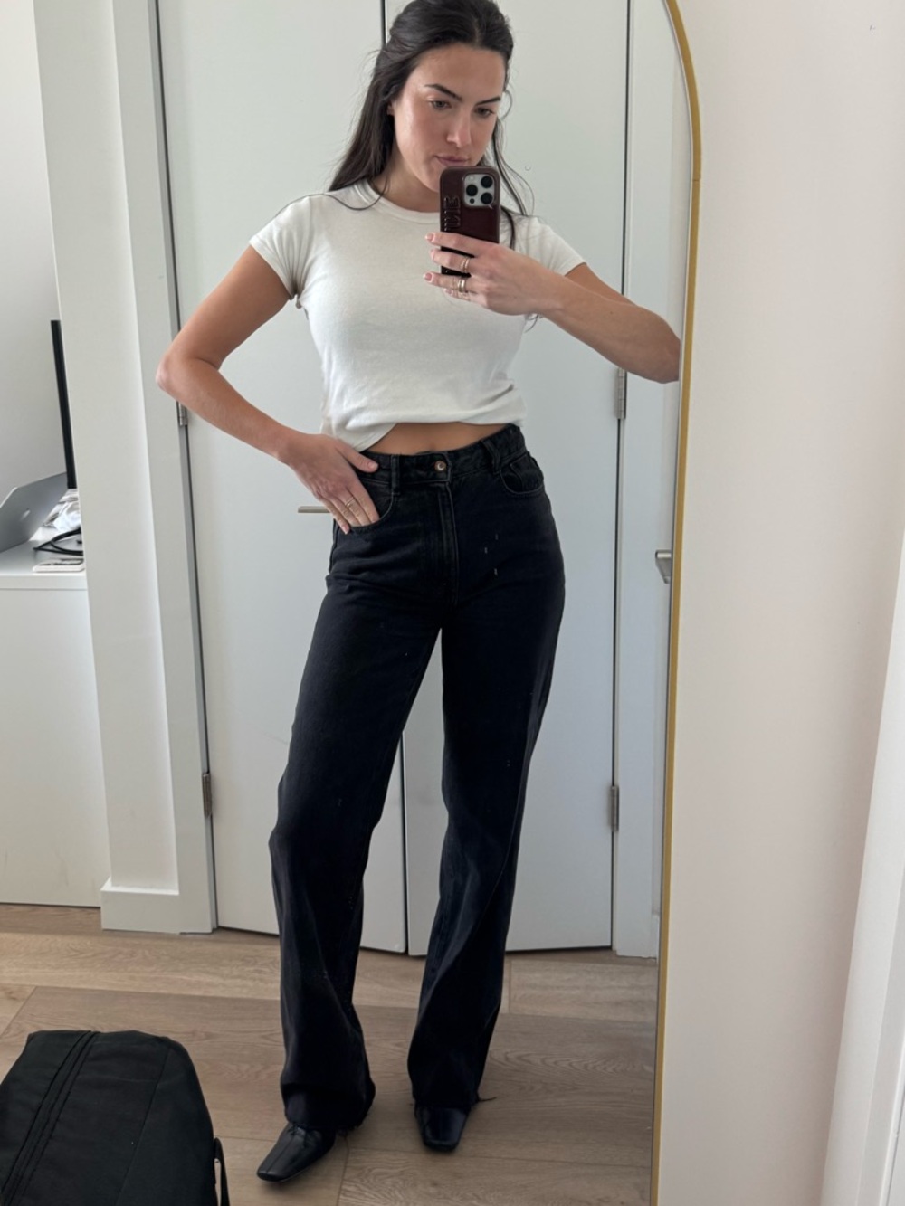 Zara Black Straight-Leg High-Rise Jeans